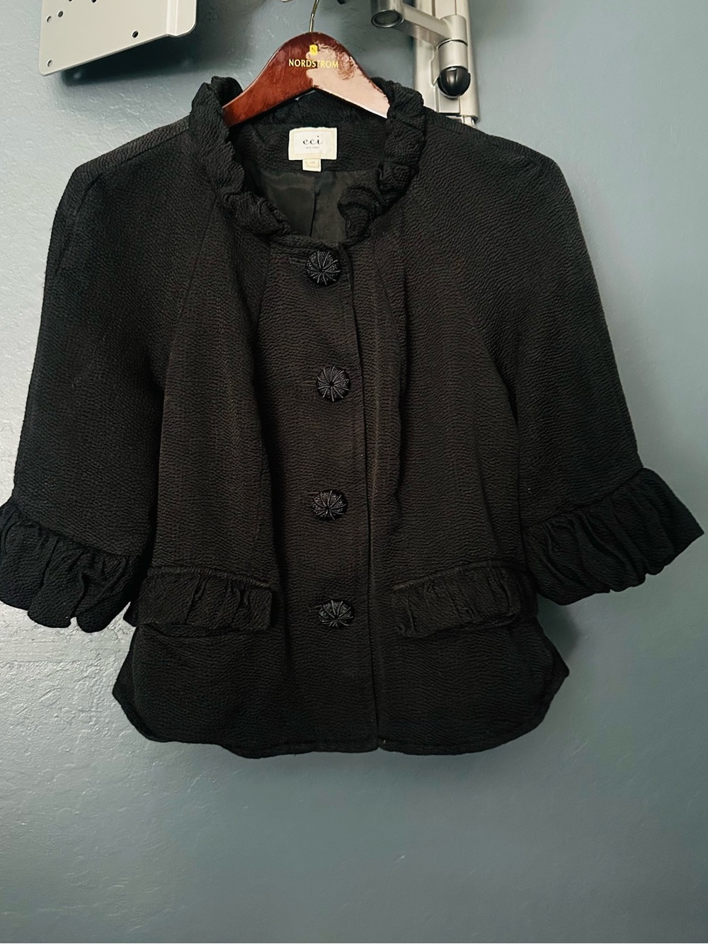 Vintage ECI cotton and silk Black Ruffle-Trim Short Jacket